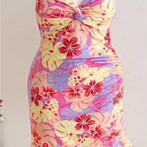 EUC Unbranded Pink Floral Hawaiian Luau Party Club Sexy Dress Plus Size 4X